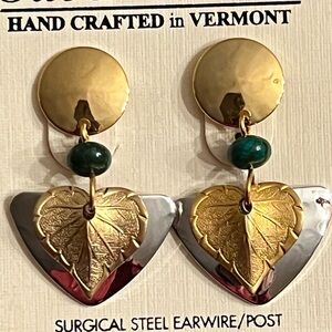 New Silver Forest post dangle earrings gold and silver leaves
